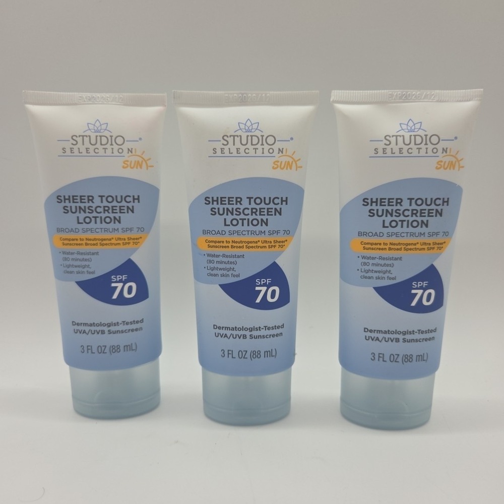 Lot 3 STUDIO SELECTION Sheer Touch Sunscreen Lotion w Broad Spectrum SPF 70 3 oz